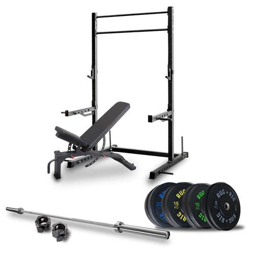 60x60 Power Rack Package: 120kg Black Bumper Set with Bench and Bar