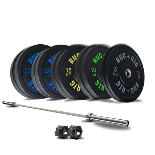Barbell & Weight Set: 20kg Barbell with 160kg Black Bumper Plate Set