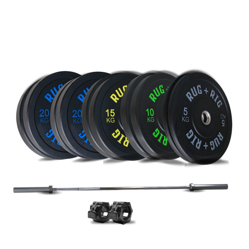 Barbell & Weight Set: 15kg Barbell with 155kg Black Bumper Plate Set