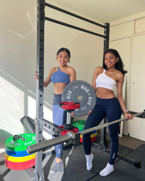 girls enjoying the home gym set up