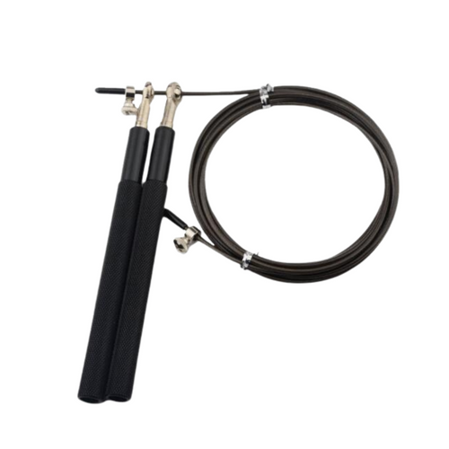 Black speed jump rope with  cable and ergonomic handles – ideal for cardio and HIIT workouts