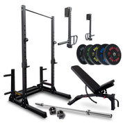 Power Rack Package with Jammer Arms, Q235 -170KG Black Bumper Set with Bench and Bar