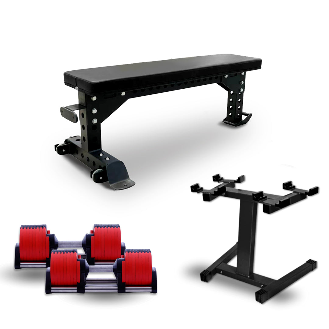 Adjustable Dumbbell Set with Flat Bench