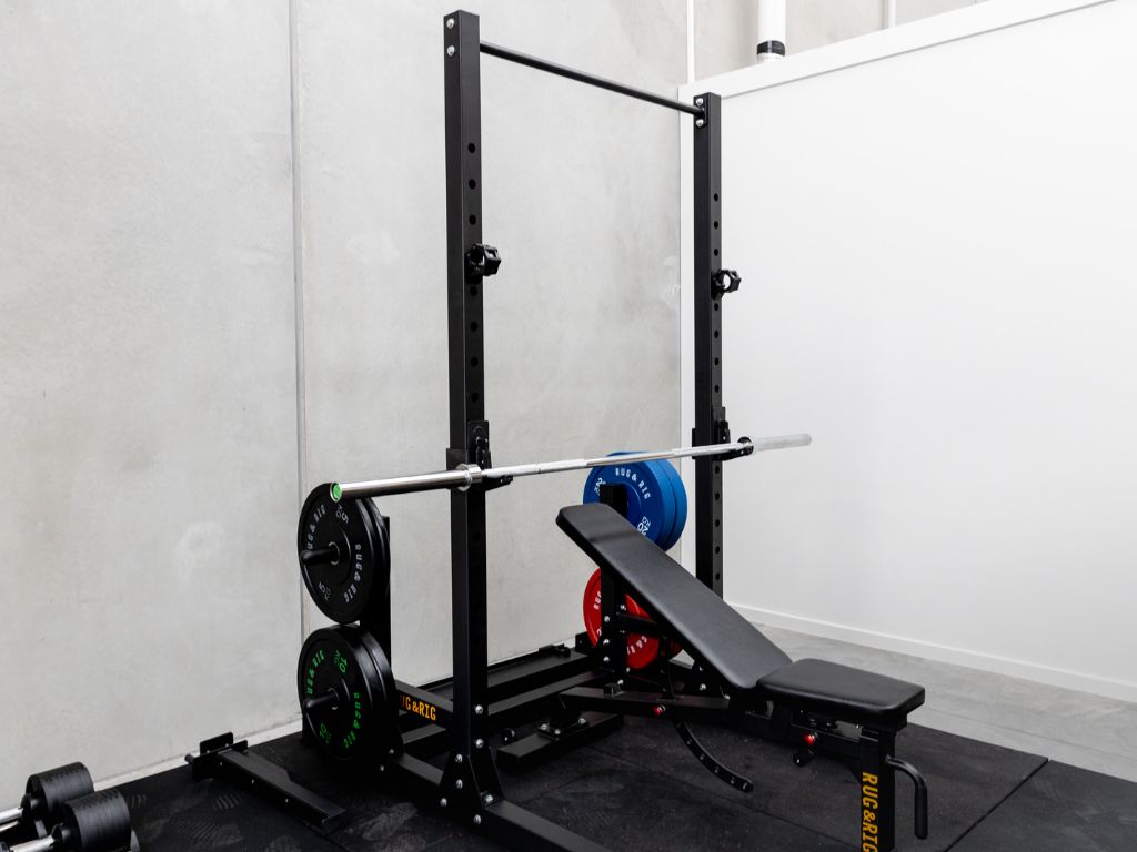 POWER RACK PACKAGE, Q235 - 170KG BLACK BUMPER SET WITH BENCH AND BAR