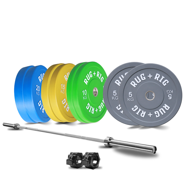 Olympic Bumper Plates and Barbell (20KG) Set, 120KG, Colour