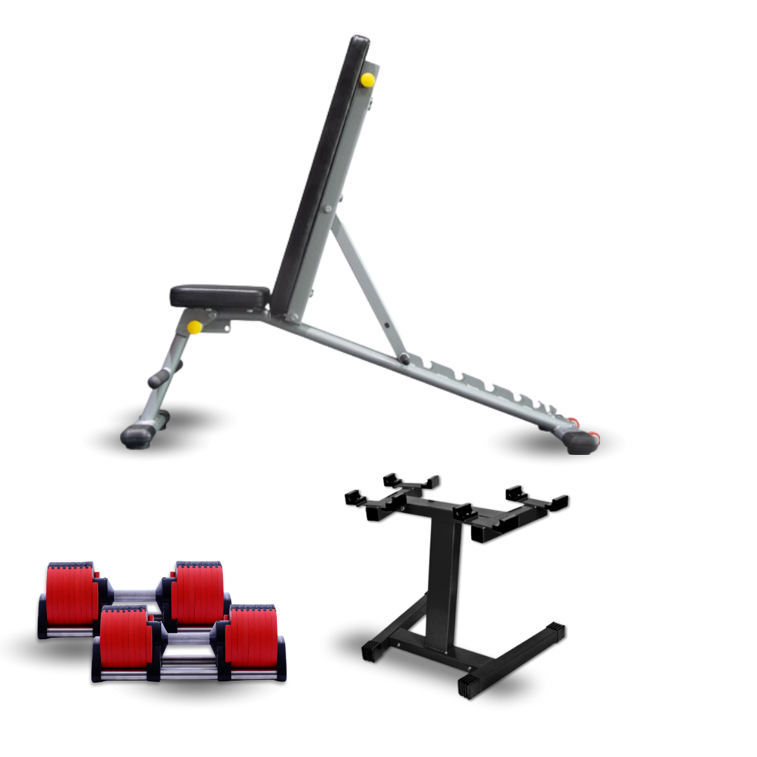 Adjustable Dumbbell Set with 6 Angle Adjustable Bench Rug and Rig Fitness