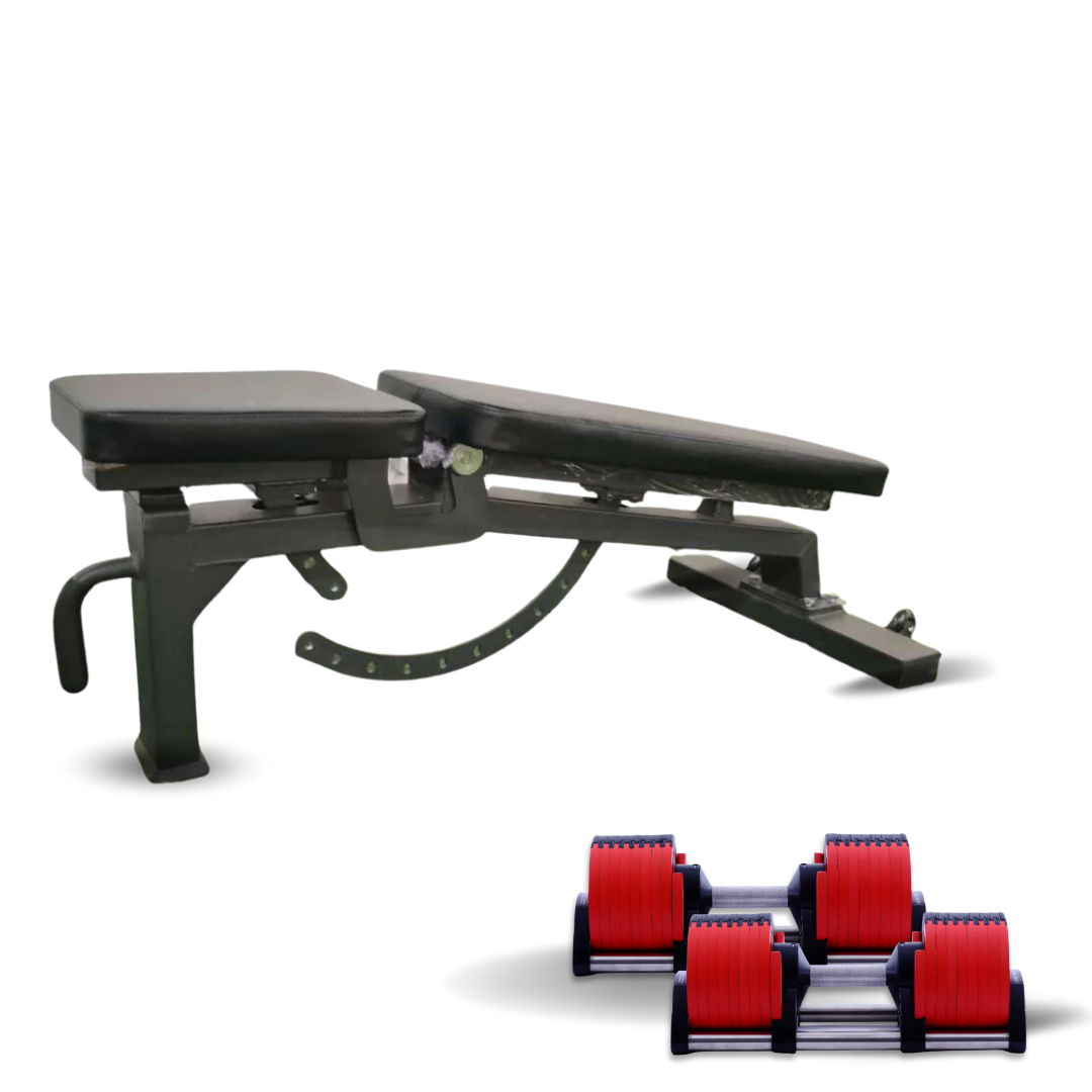 2 X 32KG Adjustable Dumbbell/10 Angle Bench Set