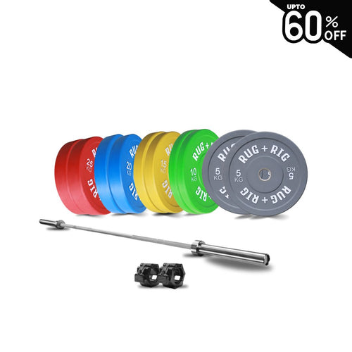 Barbell & Weight Set: 20kg Barbell with 170kg Colour Bumper Plate Set