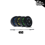 Barbell & Weight Set: 15kg Barbell with 115kg Black Bumper Plate Set