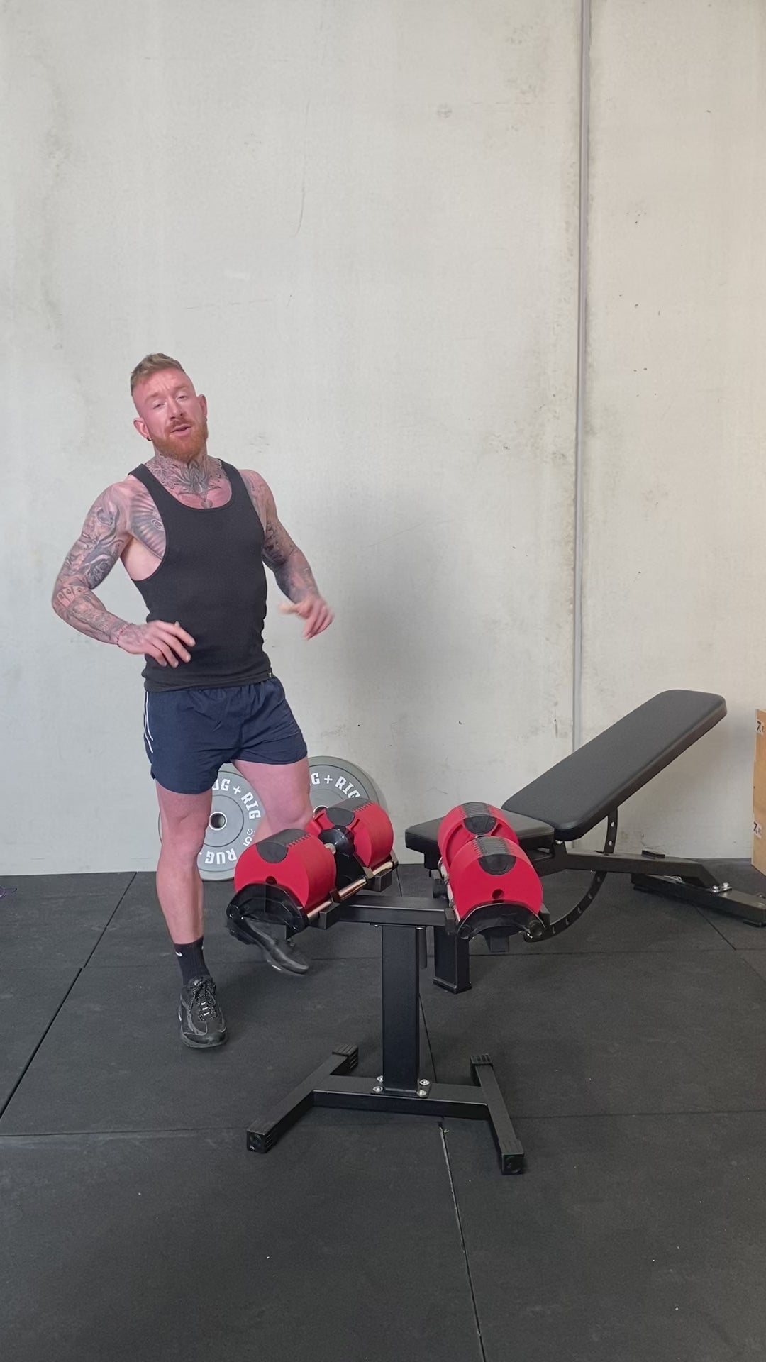 Adjustable Dumbbells with Adjustble Bench demo in home gym for strength training