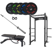 Power Rack Package, Commercial - 170KG Black Bumper Set with Bench and Bar | (Display Unit)