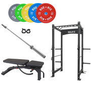 Power Rack Package, Commercial - 170KG Colour Bumper Set with Bench and Bar| Pre Order October
