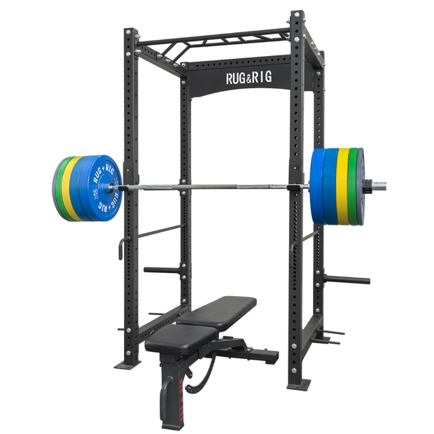 Commercial Rack Packages: 160kg Colour Olympic Plates with 20kg Barbell and Adjustable Bench