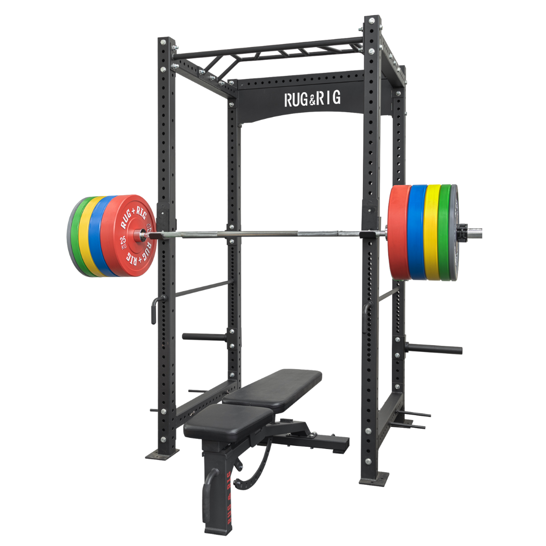 Power Rack Package, Commercial - 170KG Colour Bumper Set with Bench and Bar