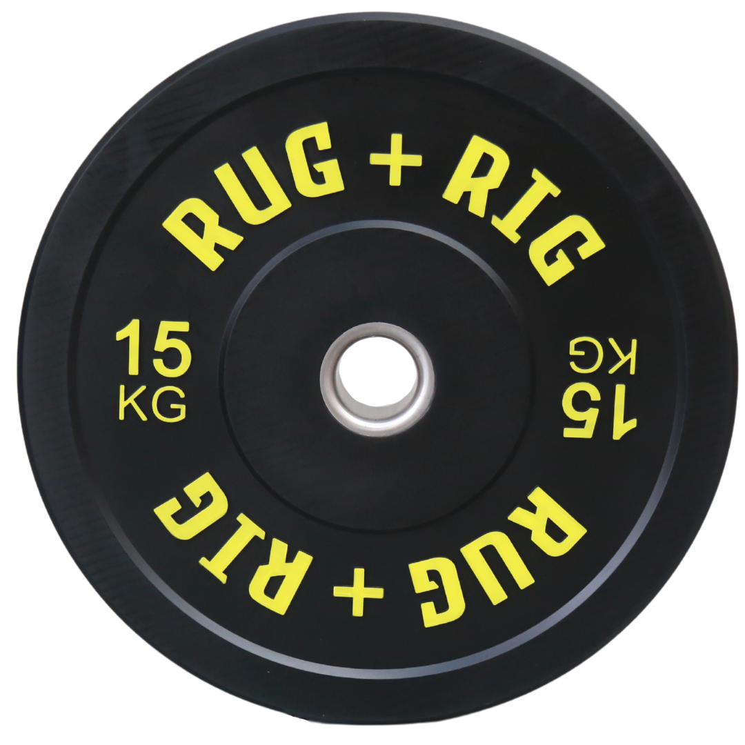 Olympic Bumper Plates and Barbell (15KG) Set, 165KG, Black Rug & Rig