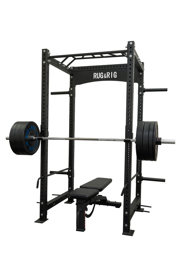 Power Rack Package, Commercial- 120KG Black Bumper Set with Bench and Bar