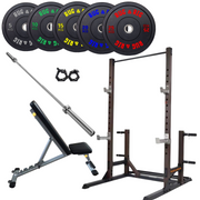 Power Rack Package, Q235 - 170KG Black Bumper Set with Bench and Bar