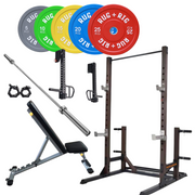 Power Rack Package with Jammer Arms, Q235 -170KG Colour Bumper Set with Bench and Bar